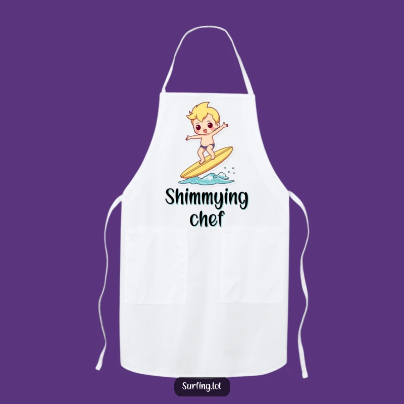 Funny Shimmy Surfer Chef Apron, Balanced Beach Kitchen Gift, Humorous Cook Gift