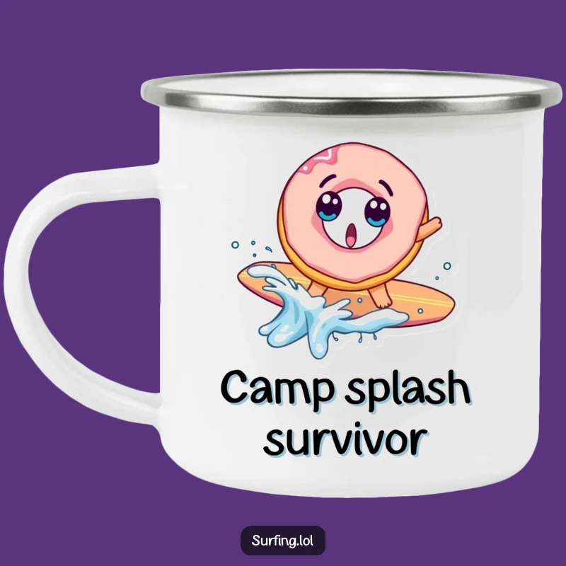 Funny Donut Surf Fail Camping Mug: Surprised Splash, Outdoor Fun Gift