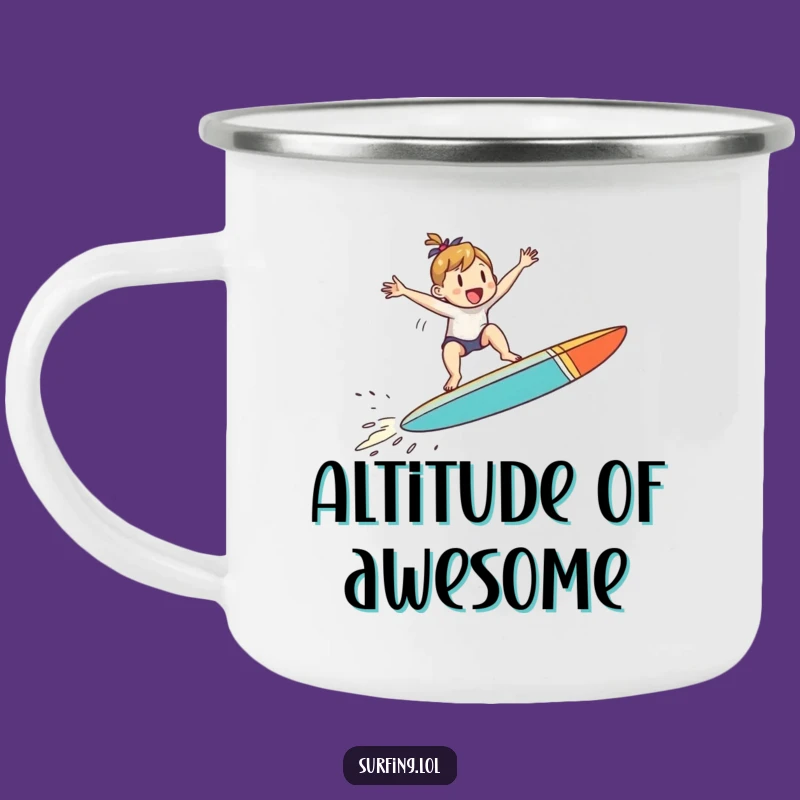 Funny Jumping Surfer Camping Mug: Enjoy Outdoors with Funny Joy