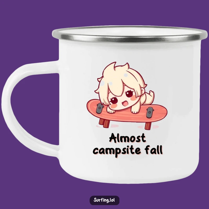 Funny Surfer Camping Mug: Wobbly Character Adventure Cup Gift