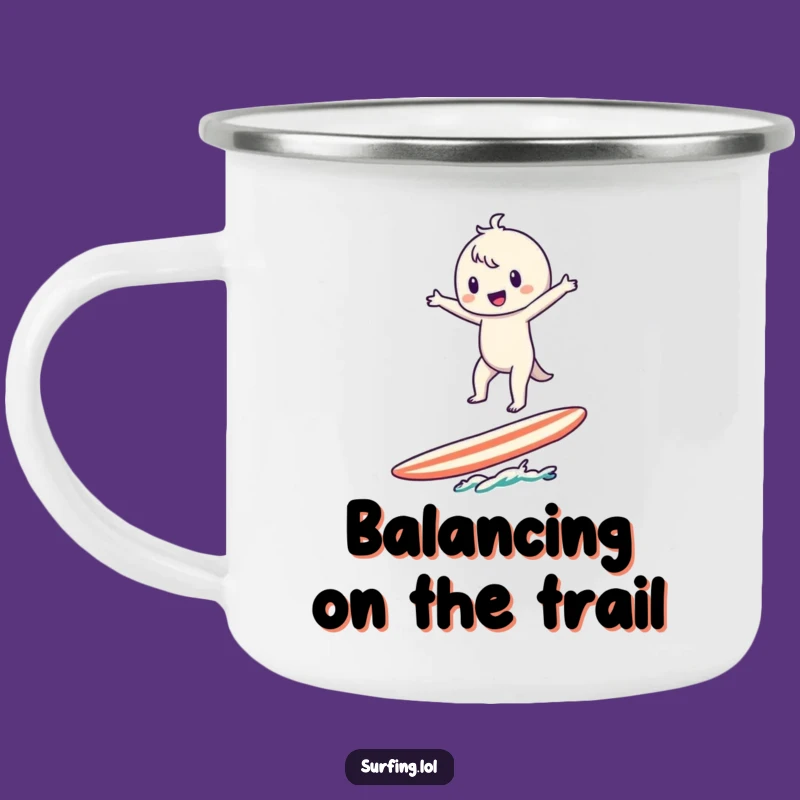 Funny Surfer Character Camping Mug: Enjoy Your Brews with a Beachy, Hilarious Twist!
