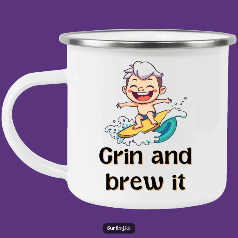Funny Joyful Surfer Camping Mug - Happy Trails, Outdoors Funny Gift