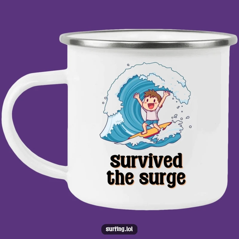 Funny Camping Mug: Surfer's Big Wave Cheer, Outdoor Victory, Adventure Gift