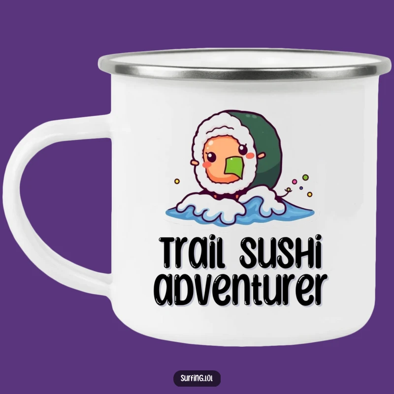 Funny Sushi Wave Camping Mug: Wobbly Roll, Outdoor Fun Gift