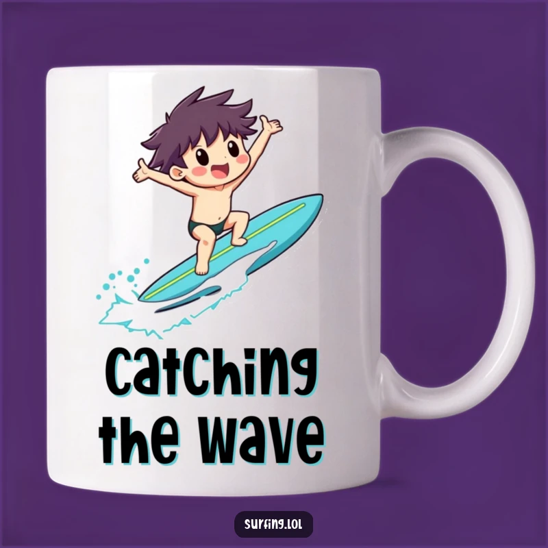 Funny Surfer Exultation Mug, Joyful Character Ride, Perfect Gift