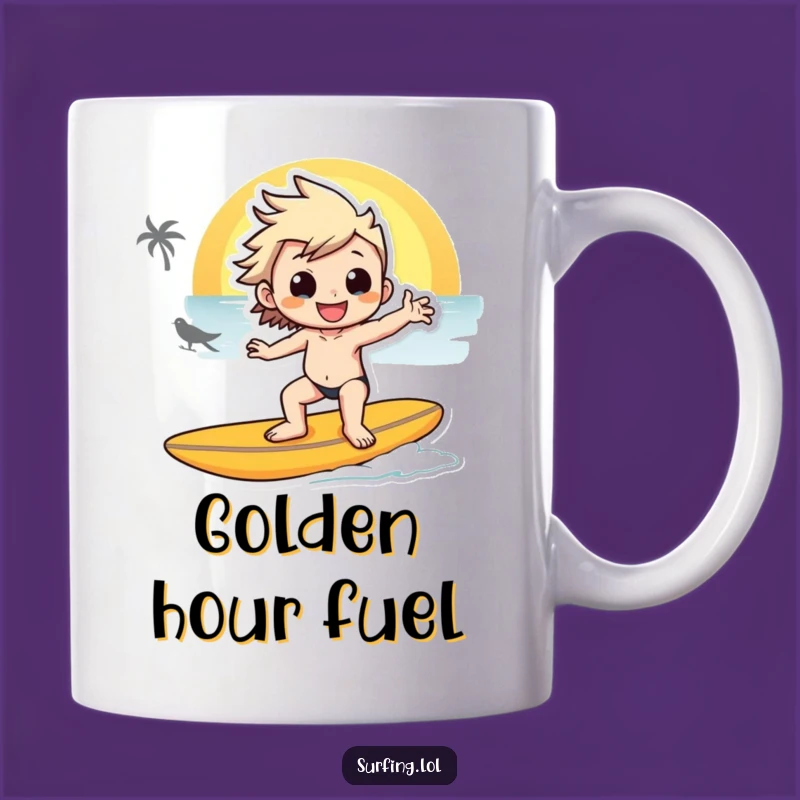 Funny Sunset Surfer Character Mug - Cool Pose, Amazing Funny Gift
