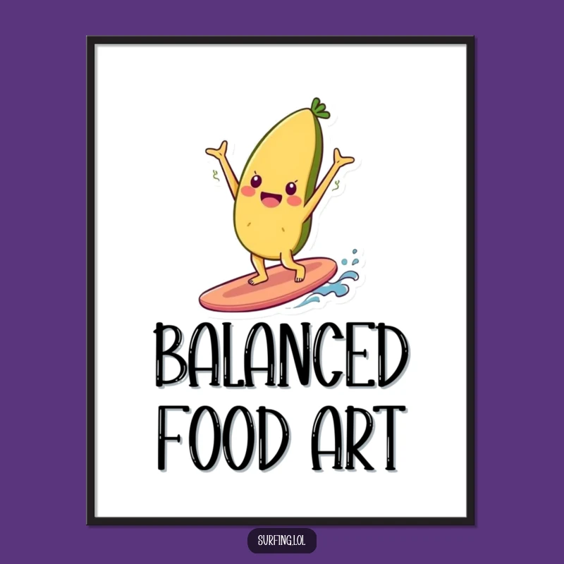 Funny Food Handstand Digital Art: Cheerful Surfer, Joyful Decor