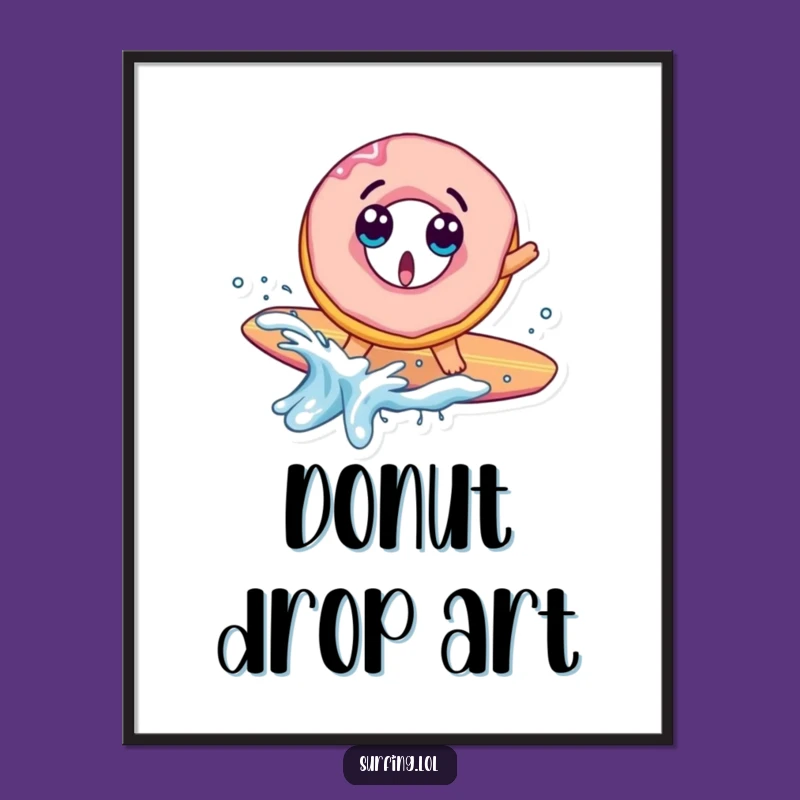 Funny Donut Surf Fail Digital Art: Surprised Splash, Whimsical Decor
