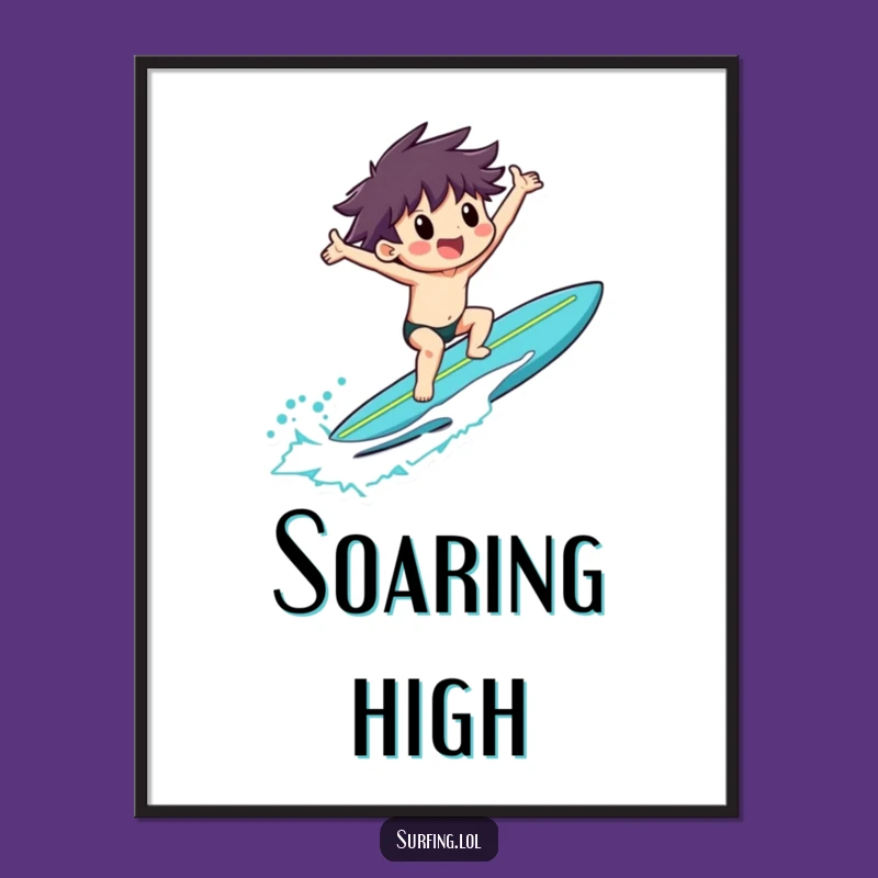 Funny Surfer Art Print, Exultant Beach Decor, Instant Gift