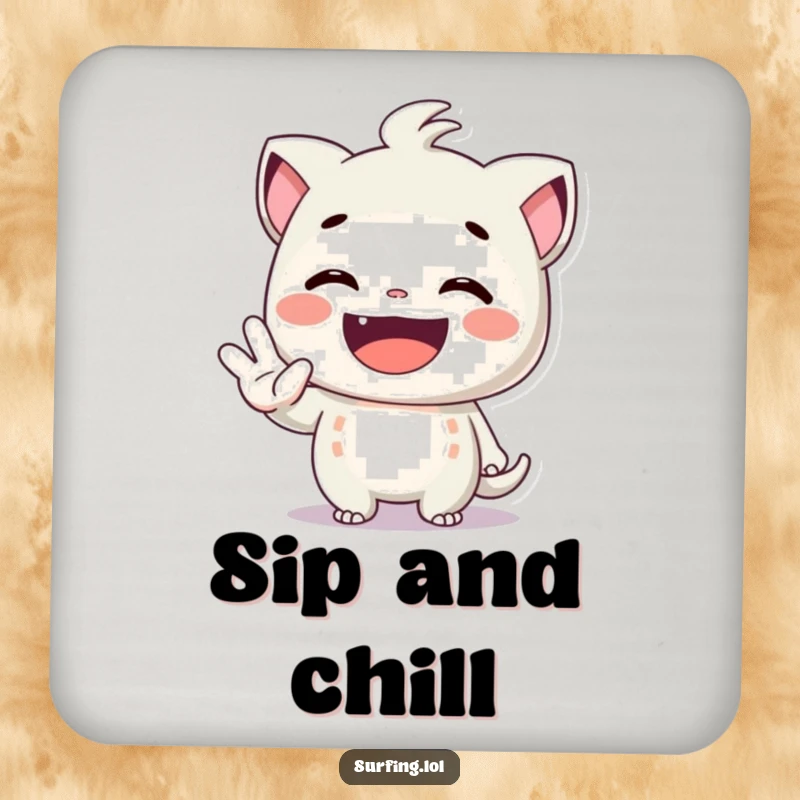 Funny drink coasters with a character's huge grin giving the shaka sign, bringing happy aloha vibes.