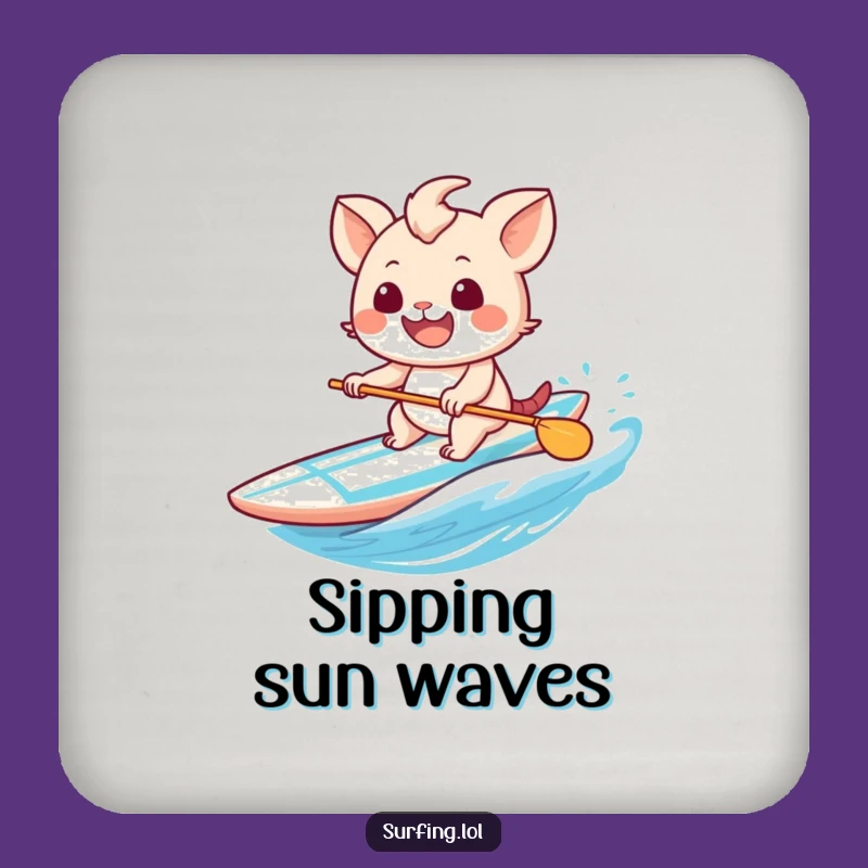 Funny Drink Coaster: Sweet Creature's Grinning Surfer Design - A Hilarious Tabletop Gift