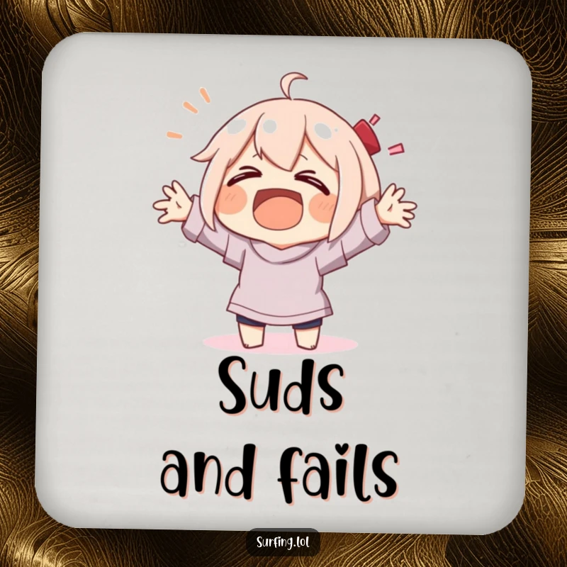 Funny character laughing while wiping out with flailing arms, drink coaster for a funny gift.