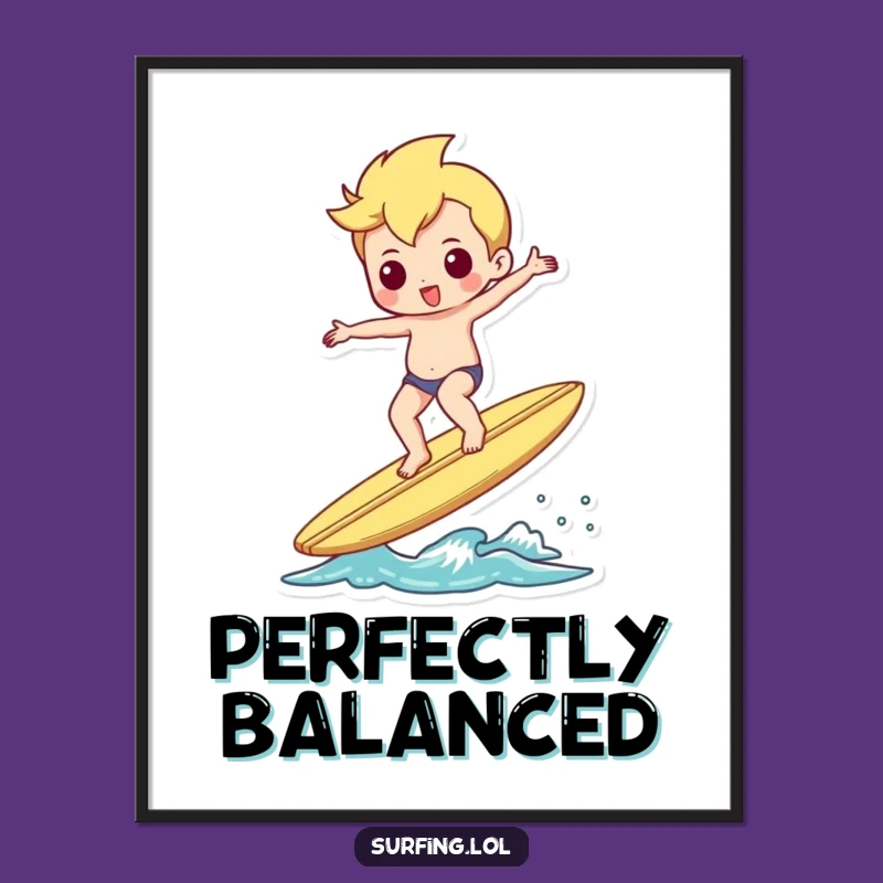Funny Shimmy Surfer Poster, Balanced Character Art, Humorous Wall Decor Gift