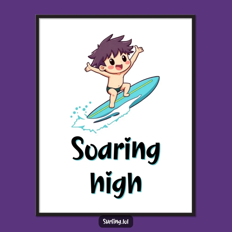 Funny Surfer Art Print, Exultant Character Decor, Humorous Wall Decor Gift