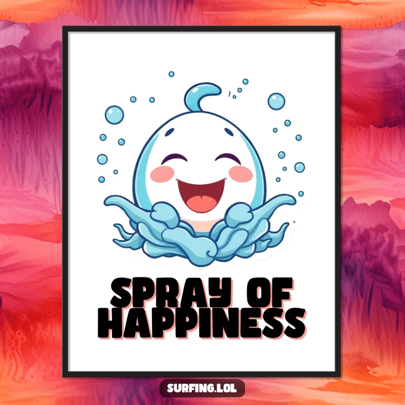Funny poster art of a bubbly icon laughing amidst playful sea spray, symbolizing funny joy and carefree spirit.