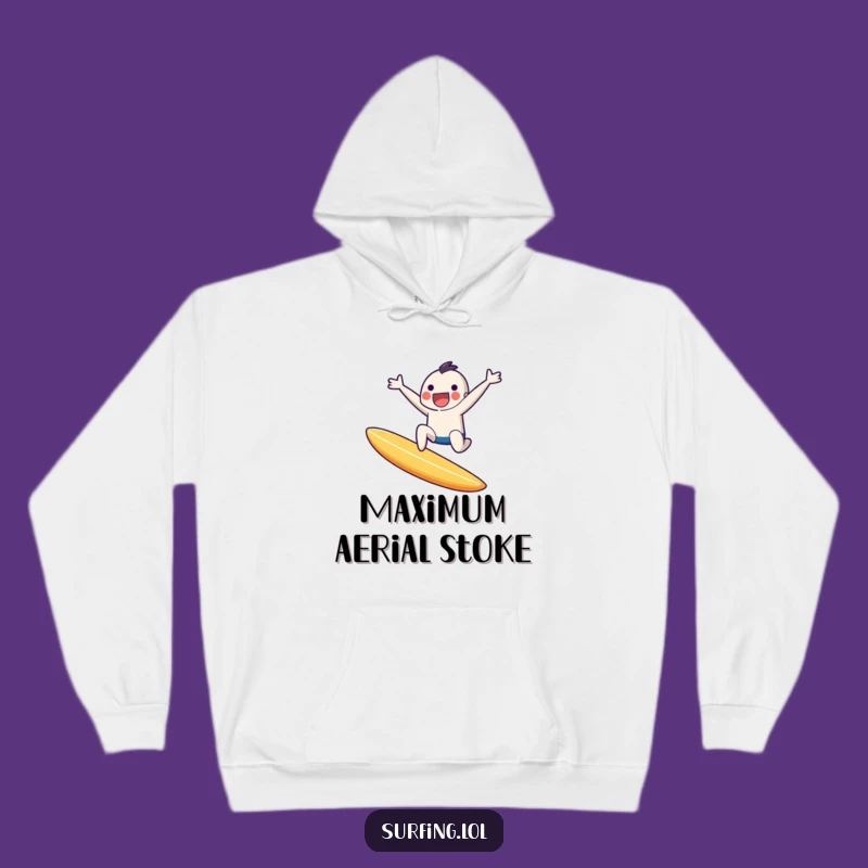 Cozy Funny Tiny Surfer Hoodie: Joyful Leap Design, Warm Funny Gift