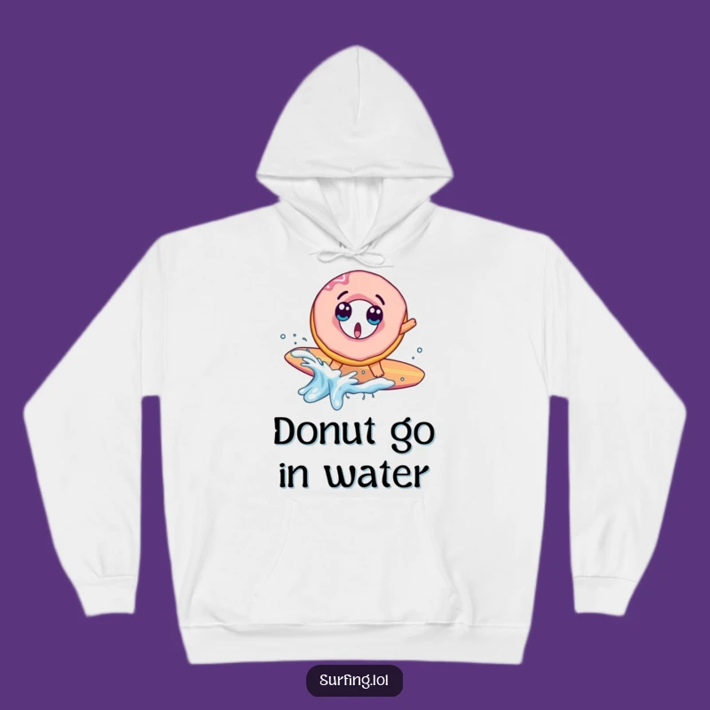 Funny Donut Surf Fail Hoodie: Surprised Splash, Cozy & Comical Gift