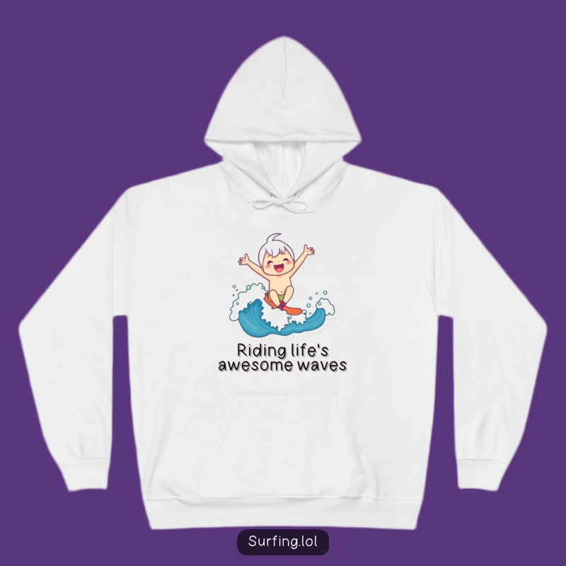 Funny Joyful Surfer Hoodie - Cozy Character Wave Ride, Perfect Warm Humorous Gift
