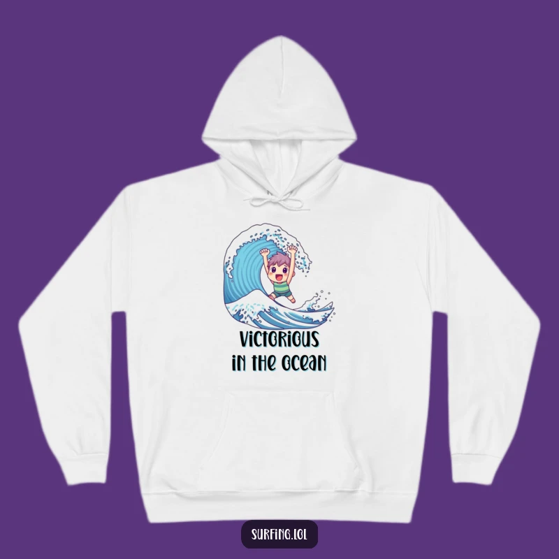 Funny Triumphant Surfer Hoodie - Cozy Character Victory Ride, Warm Humorous Gift