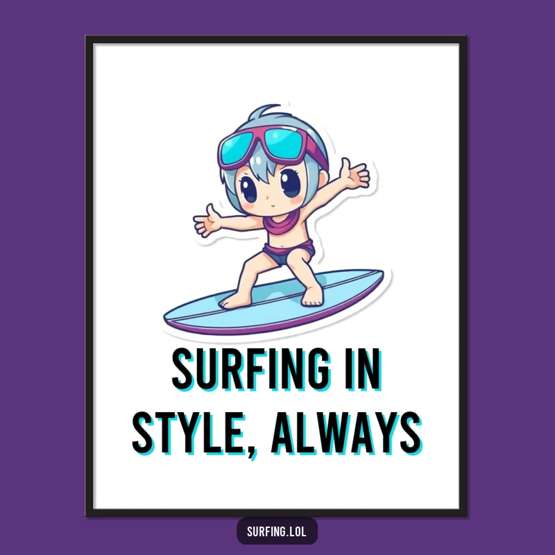 Free Printable Wall Art: Cool Surfer Pose Character, Stylish Downloadable Decor