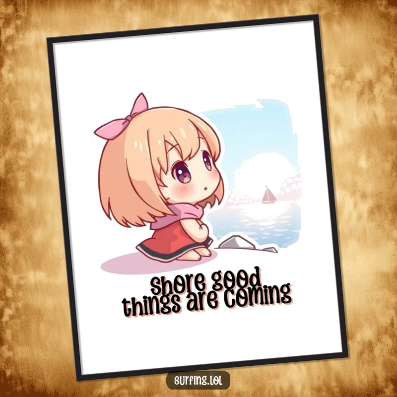 Free Printable Wall Art: Character with a hopeful expression, intently looking at a distant, serene shore, evoking peace.