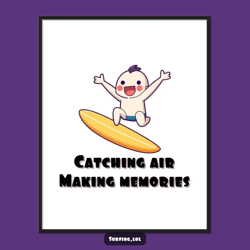 Free Printable Wall Art: Tiny Surfer's Joyful Leap, Energetic Downloadable Decor!