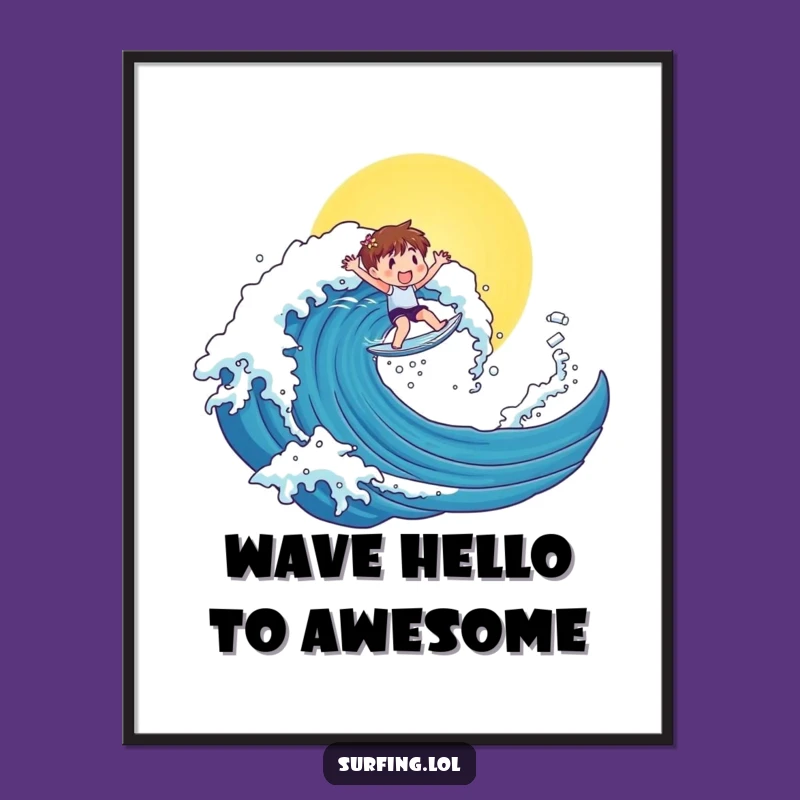 Funny Free Printable Wall Art: Surfing Character Wave Rider Downloadable Decor