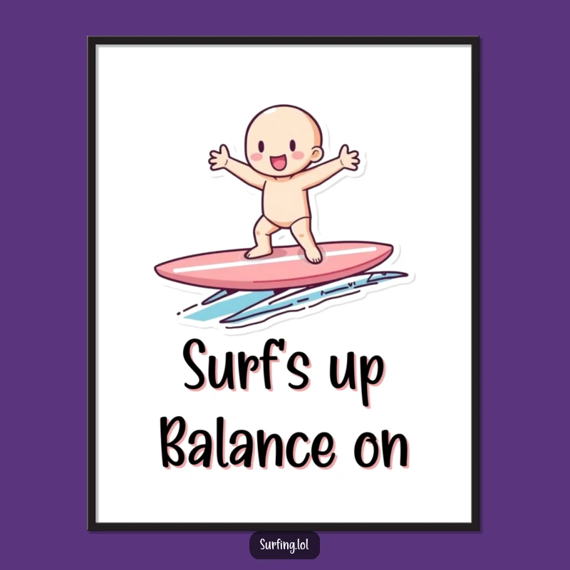 Funny Free Printable Wall Art: Tiny Surfer Balance Downloadable Art Decor