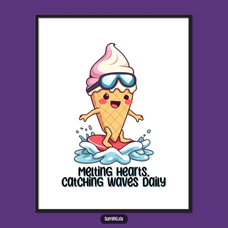 Funny Free Printable Wall Art: Melting Ice Cream Surfer, Downloadable Decor, Humorous Art