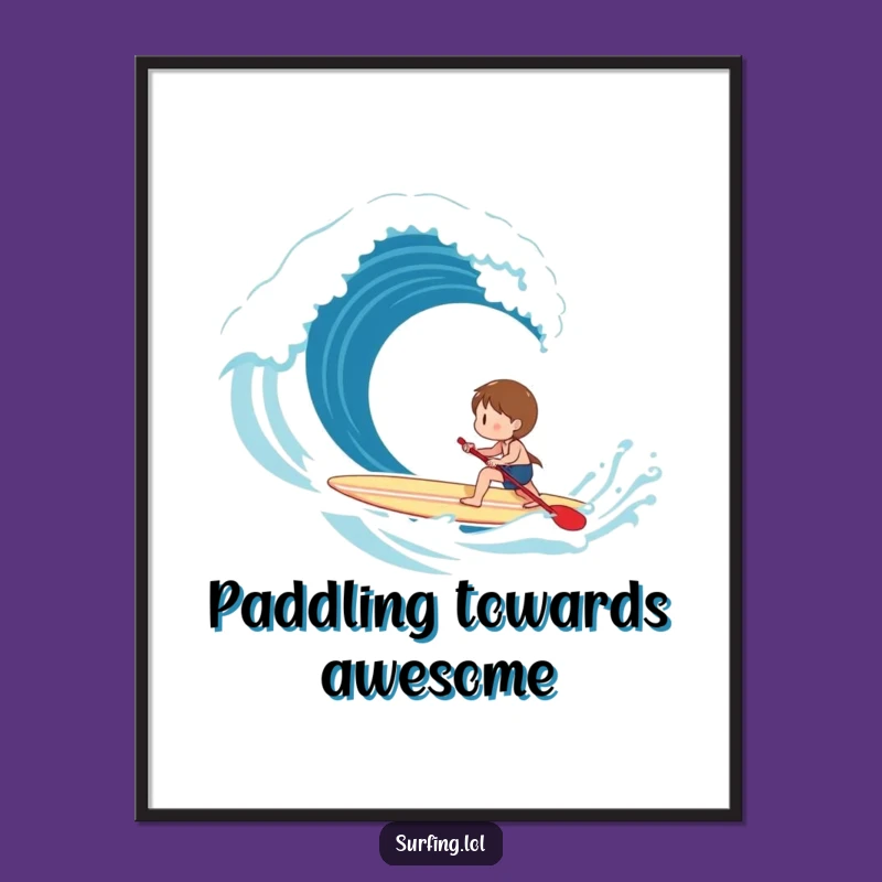 Free Printable Wall Art: Paddling Surfer Character, Funny Downloadable Decor