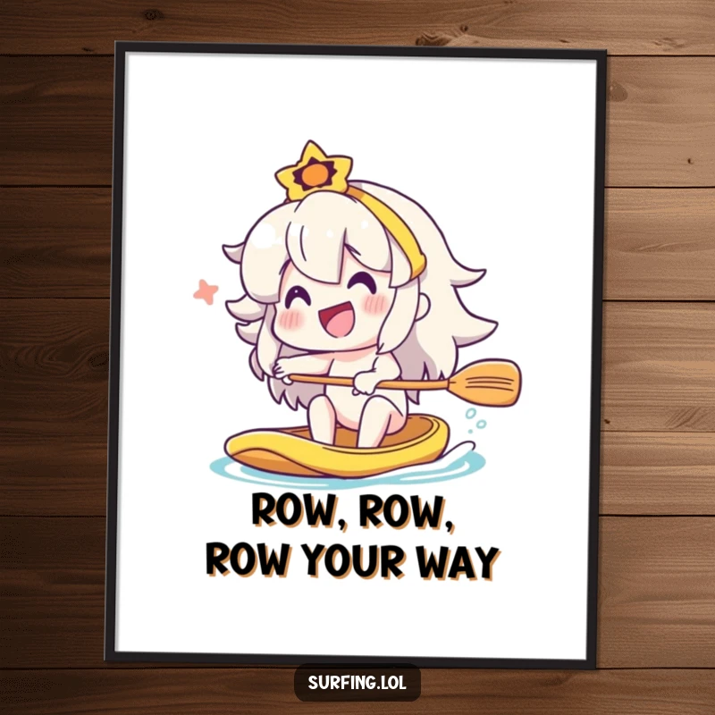 Funny Free Printable Wall Art: A character paddles with an enormous, infectious smile, bringing a dose of pure joy to this downloadable art.