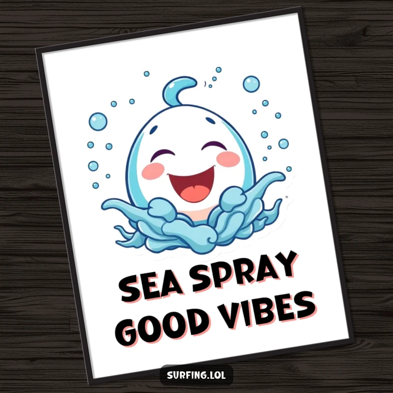 Funny Free Printable Wall Art: a bubbly icon laughing cheerfully, surrounded by dynamic, playful sea spray.