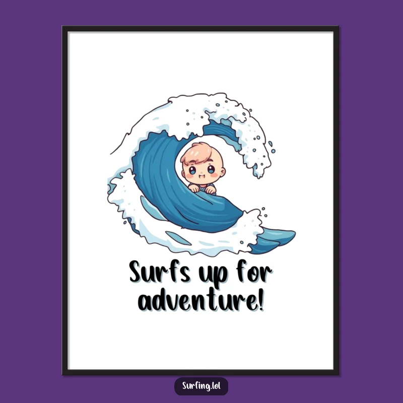 Funny Free Printable Wall Art: Tiny Wave Explorer, Whimsical Downloadable Decor for Your Home