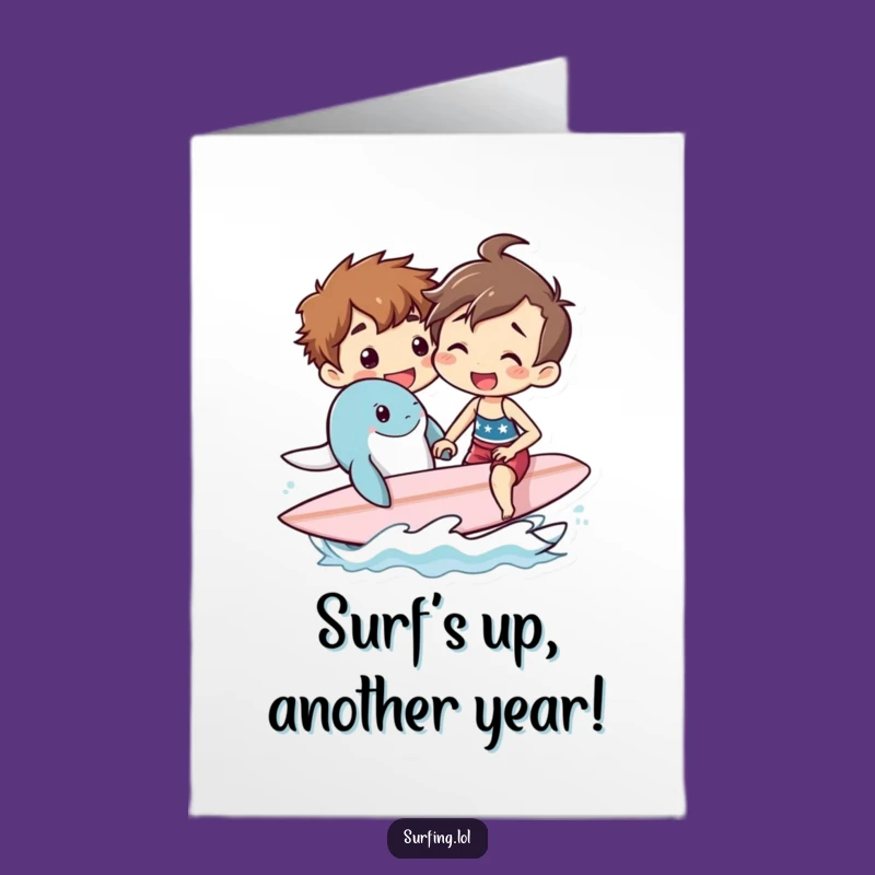 Free Printable Birthday Card: Surfer & Sea Pal, Funny Downloadable Gift for a Splash of Birthday Fun