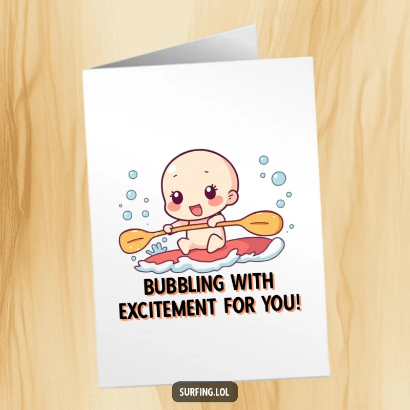 Funny Free Printable Congratulations Card: Character paddles furiously, generating excited bubbles, signifying a powerful push forward.