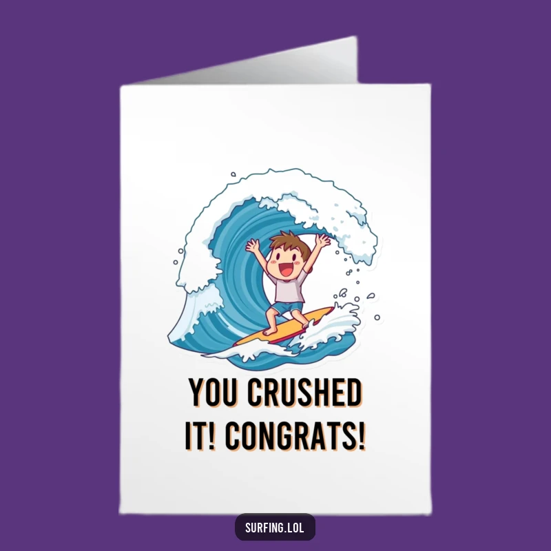 Free Printable Congrats Card: Cheering Surfer, Huge Wave Downloadable Success