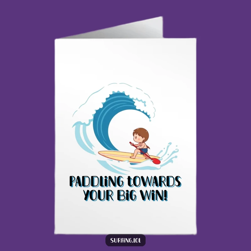 Free Printable Congrats Card: Surfer Paddling Character, Downloadable Achievement Gift