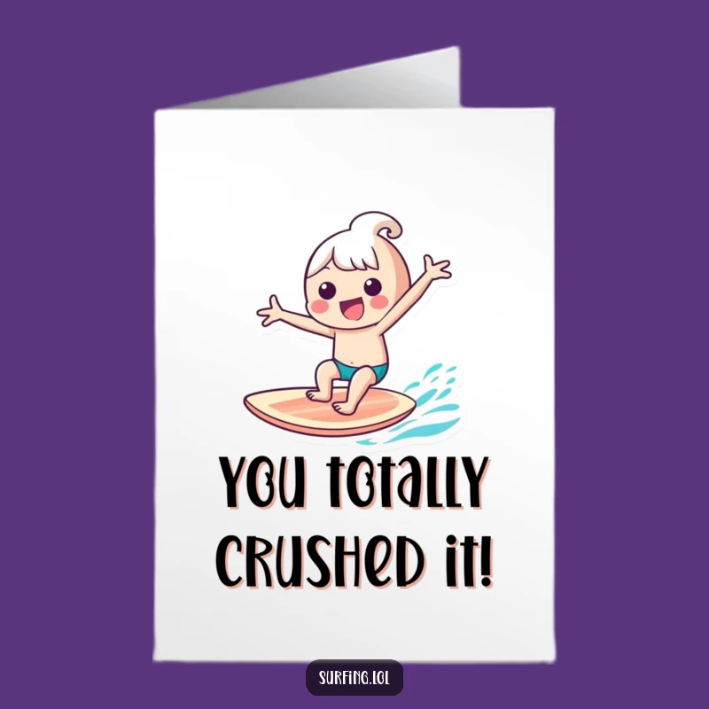 Free Printable Congrats Card: Surfing Kawaii Character Funny Downloadable Gift!