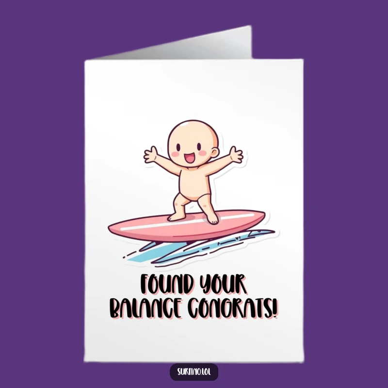 Free Printable Congrats Card: Tiny Surfer Balance Success Funny Downloadable