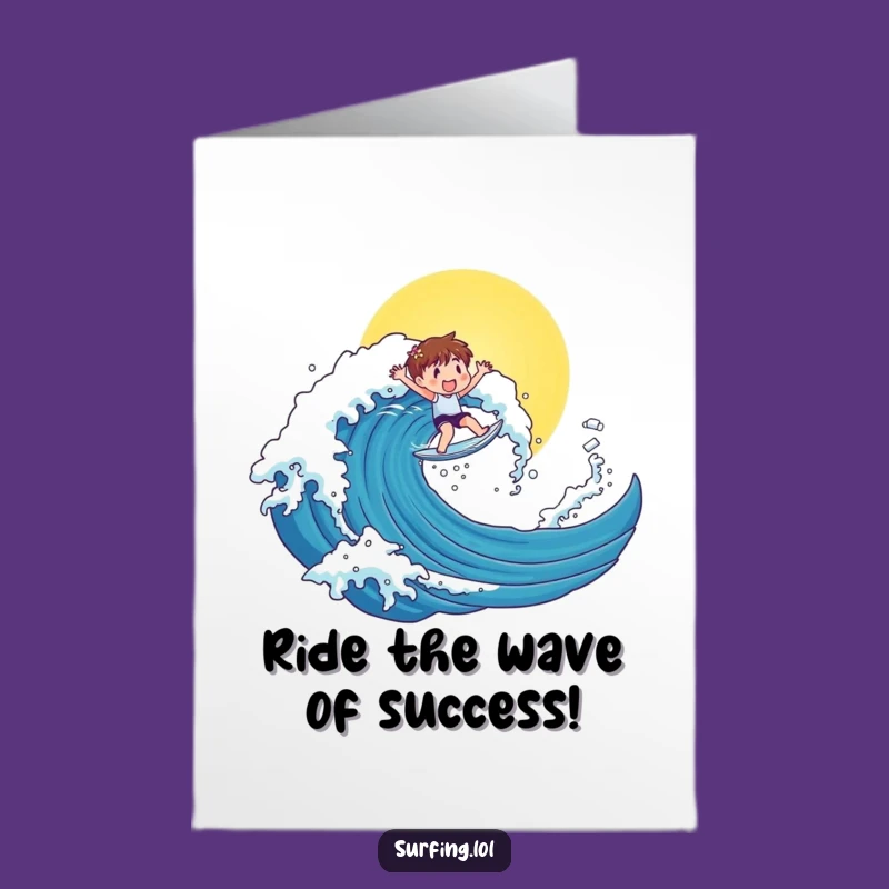 Free Printable Congrats Card: Surfing Character Wave Victory Funny Downloadable