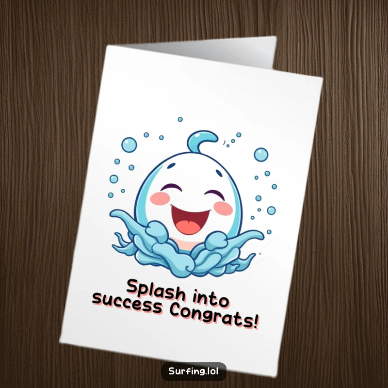 Funny Free Printable Congratulations Card: a bubbly icon laughing amidst playful sea spray, symbolizing pure delight.