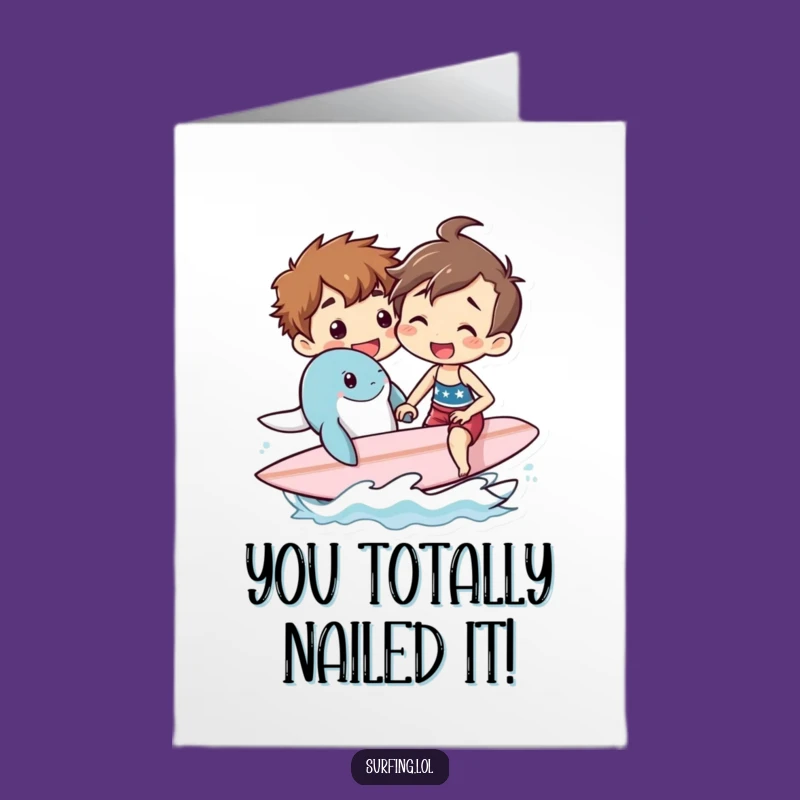 Free Printable Congrats Card: Surfer & Sea Pal, Hilarious Downloadable Greeting for Big Wins
