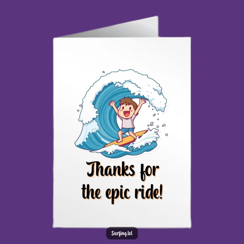 Free Printable Thank You Card: Cheering Surfer, Huge Wave Downloadable Gratitude