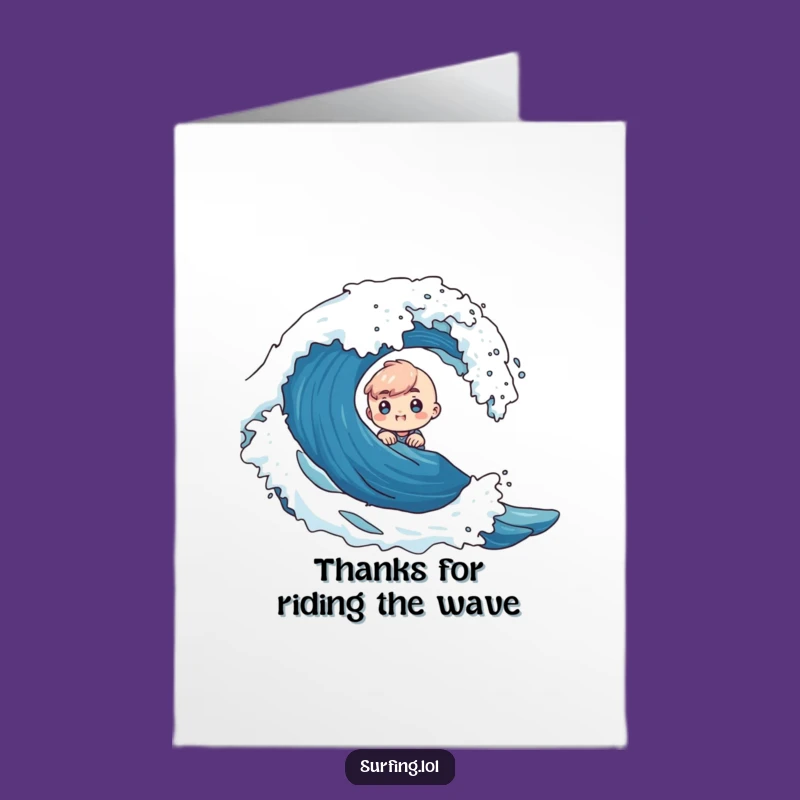Free Printable Thank You Card: Tiny Wave Rider, Funny Downloadable Gift for Expressing Gratitude