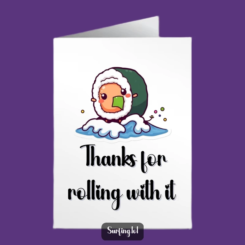 Free Printable Thank You Card: Wobbly Sushi Surfer, Funny Downloadable Gift!