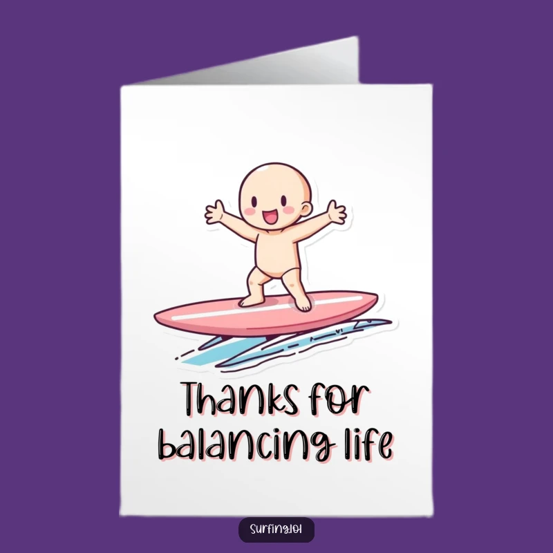 Free Printable Thank You Card: Tiny Surfer Balance Gratitude Funny Downloadable