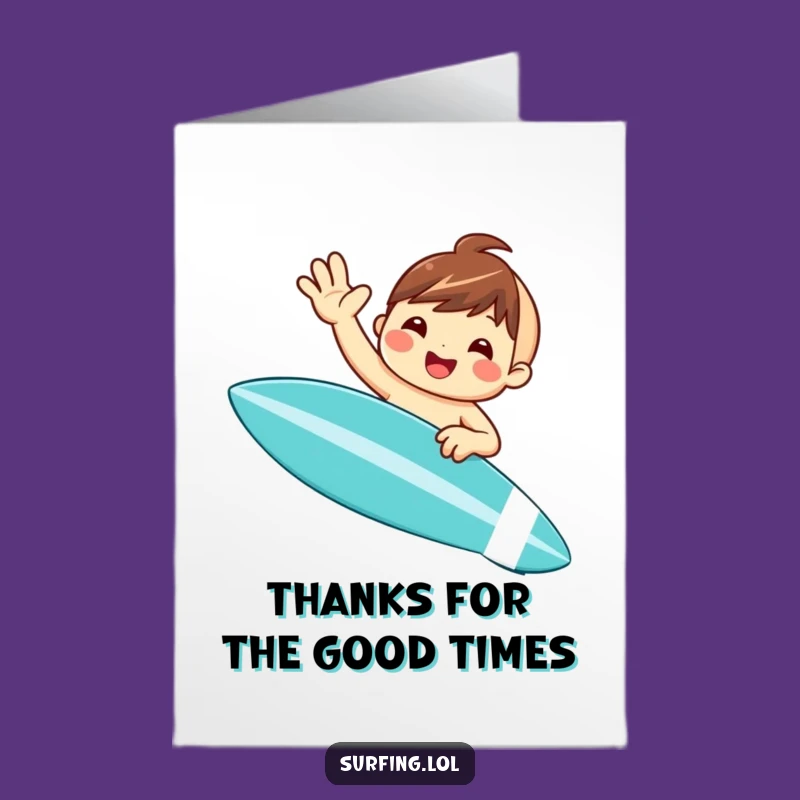 Free Printable Thank You Card: Waving Surfer Character, Heartfelt Downloadable Gift Expressing Gratitude