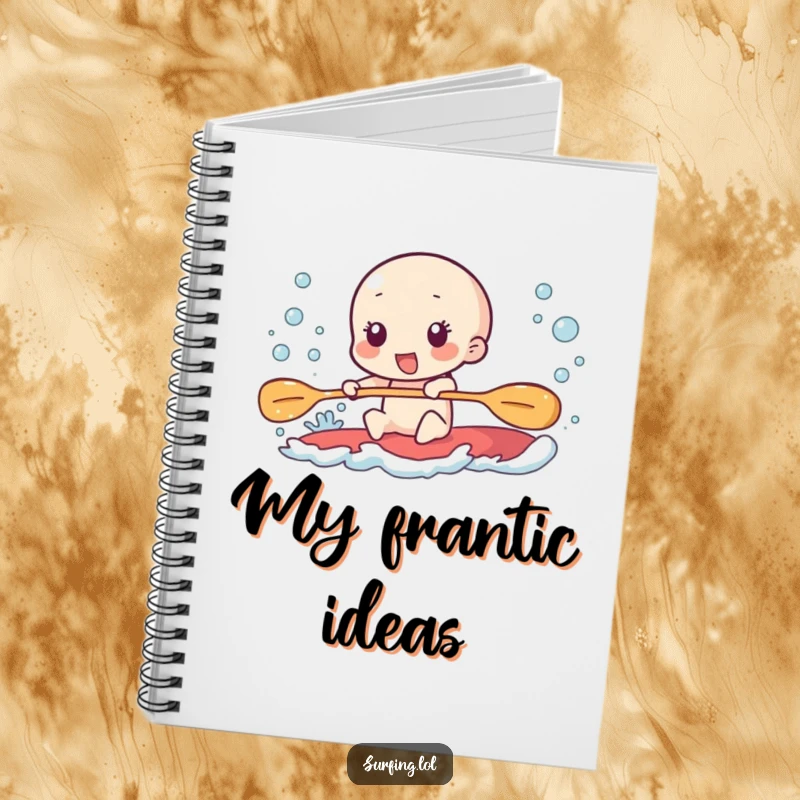 Funny notebook showing a character paddling furiously, leaving a trail of excited bubbles.