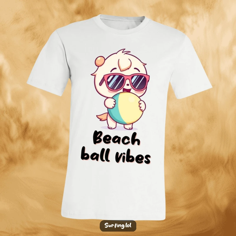 Funny t-shirt with a kawaii character sporting sunglasses and gleefully holding a beach ball, capturing ultimate summer fun.