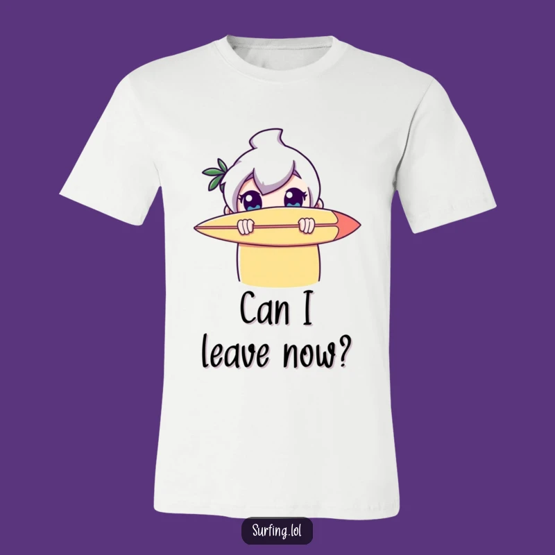 Funny Surfer Peeker T-Shirt: Shy Character Hiding, Perfect for Beach Lovers